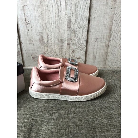 Womens Qupid Mauve Pink Satin Walk 01A Rhinestones Slip On Shoes Size 10 - Picture 2 of 6